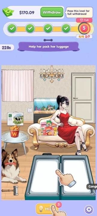 Gameplay scene — pack the luggage puzzle